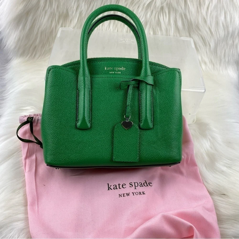 kate spade Green Pebbled Leather Satchel with Heart Charm